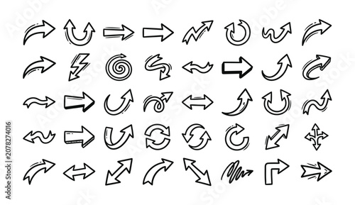 Doodle arrow set with hand drawn pointer icons and sketchy direction symbols for graphics.