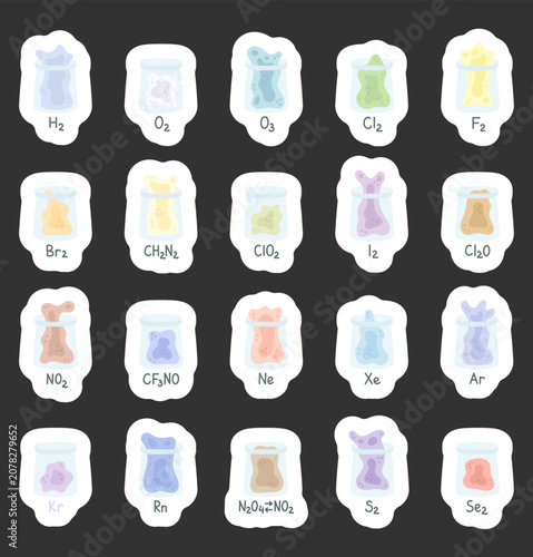 Canvas Print Chemistry gas molecule formula set featuring hydrogen oxygen ozone chlorine fluo