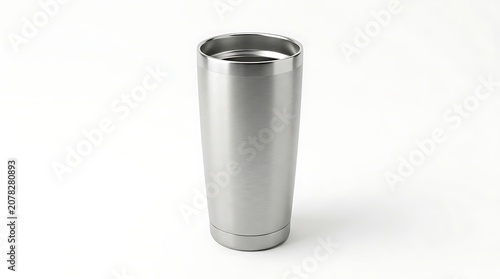 Stainless steel travel tumbler mug with open top stainless beverage container insulated isolated background