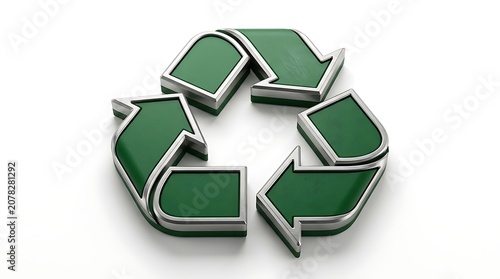 Green metal recycling symbol icon isolated on white background with recycling environment sustainability circular