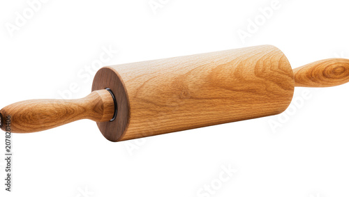 Cuadro en lienzo Isolated classic wooden rolling pin, timeless kitchen utensil for baking bread a