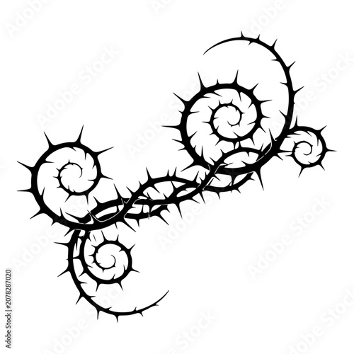 Schilderij op canvas Black thorny vine swirls abstract design.