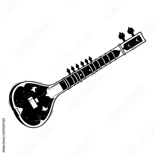Bild auf Leinwand Illustration of a Sitar, a Stringed Musical Instrument.