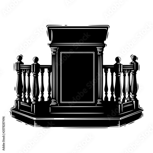 Fotografía Vintage Podium With Railings In Black And White.