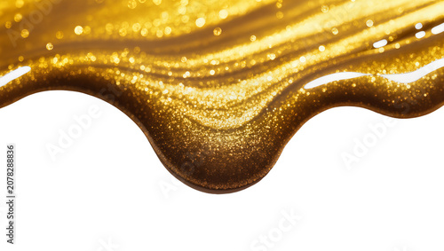 Obraz na plátne Isolated opulent golden glitter fluid stream with glittering particles and a daz