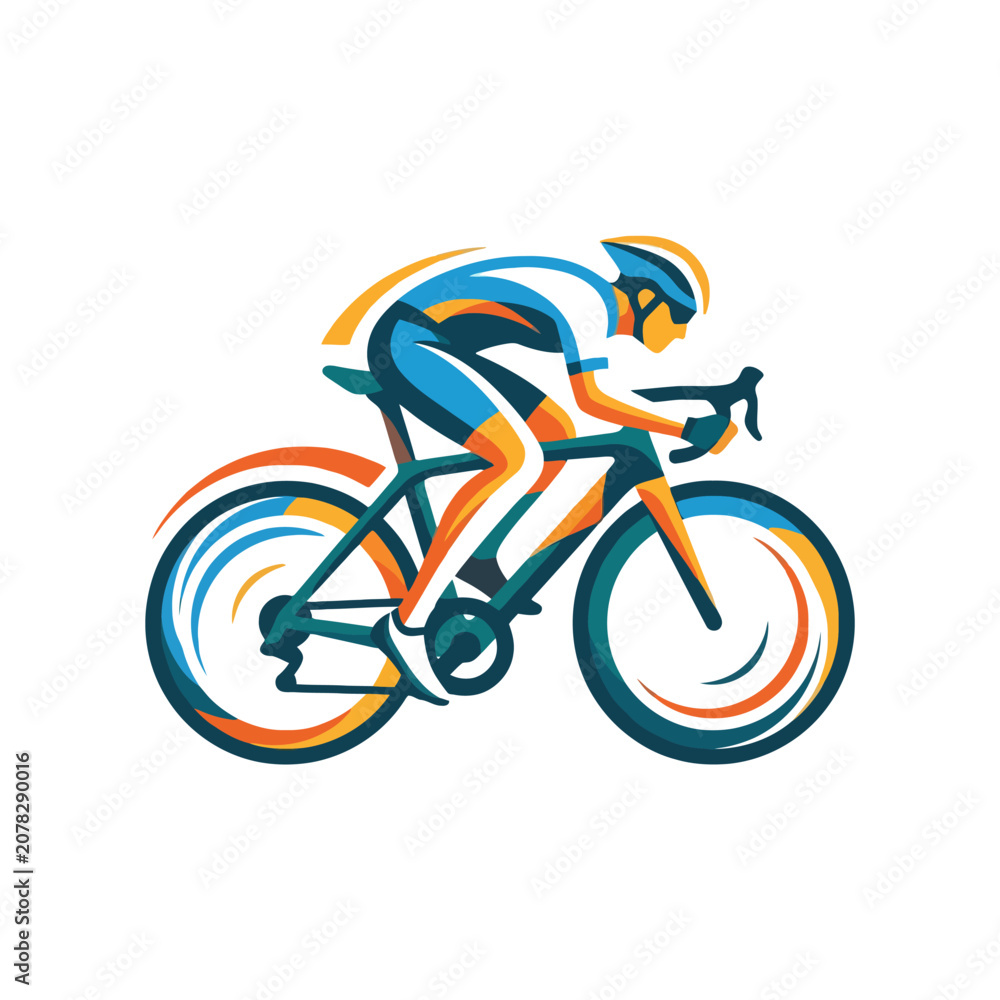 Fototapeta premium Professional road cyclist in motion illustration with dynamic colorful brush strokes and speed lines.