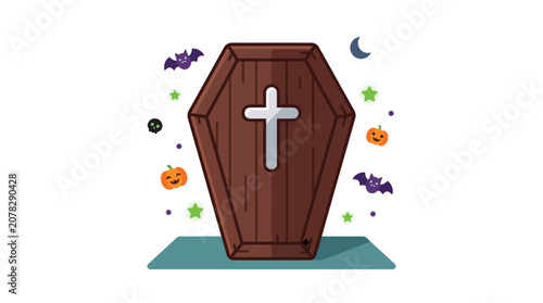 Obraz na plátně Brown coffin with white cross.