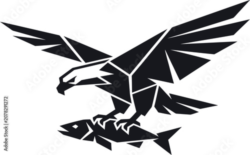 Canvastavla Minimalist Geometric Bald Eagle Hunting Fish Vector Illustration - Modern Bird of Prey Logo Design for Sports, Nature, and Wildlife Branding - Sharp Predator Silhouette Graphic