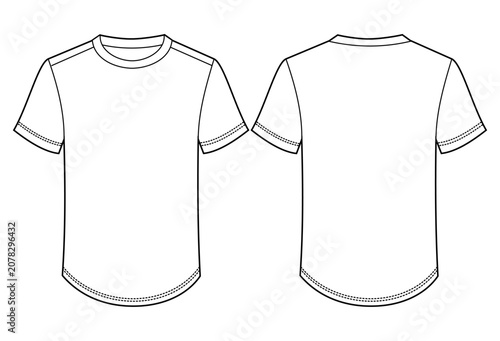 Tableau sur toile Longline T-shirt design template with rounded curved hem mockup front and back view