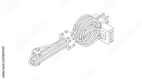 Isometric Industrial Linear Rail and Cable Management Technical Illustration