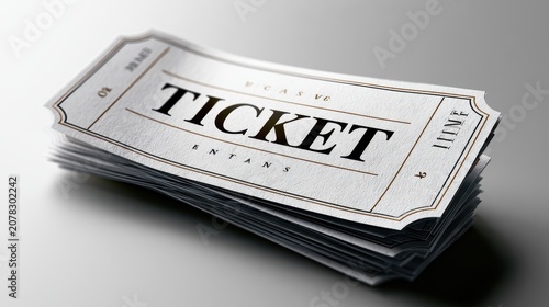 Stack of elegant vintage tickets for admission and events on a neutral studio background