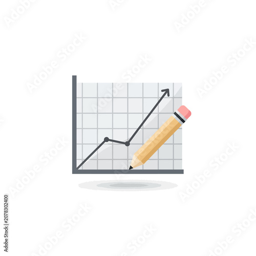 Vector illustration of a pencil drawing an upward financial growth chart on a grid background for business analysis and reporting