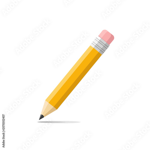 Clean yellow graphite pencil tool icon with pink eraser tip isolated on white background for design work