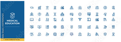 Cuadro en lienzo Comprehensive collection of medical education line icons with editable stroke de