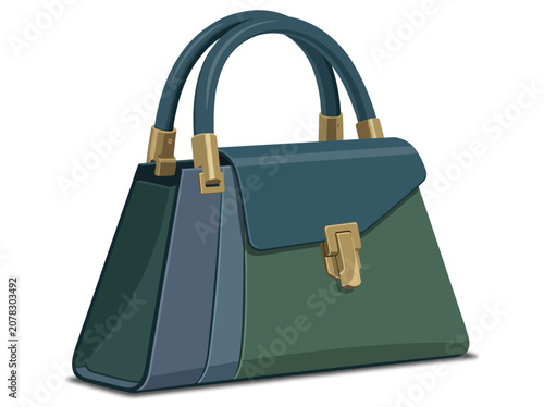 A fashionable green handbag is depicted in this image, showcasing contemporary design. Perfect for fashion-related projects and showcasing stylish accessories.