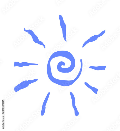 Photos Whimsical sun icon blue ink line sketch