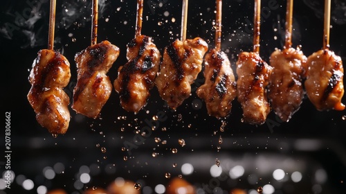 yakitori skewers floating in the air, generative ai