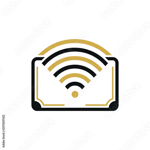 Minimalist Digital Wallet and Wifi Signal Icon for Contactless Payment and Fintech Logo Design