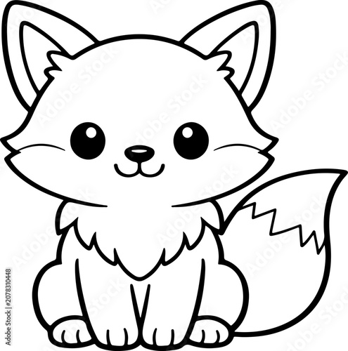 cute fox cartoon outline hand drawn Line Art illustration doodle art coloring page for kids