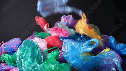Single Use Plastic Bags Recycling Slow Motion Falling Sustainability Concept