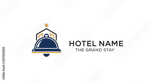 Elegant Hotel Logo Featuring a Bell and Star, Ideal for 'The Grand Stay' Branding
