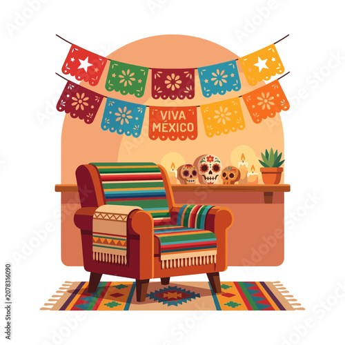 Mexican Day of the Dead Corner with Papel Picado Banner