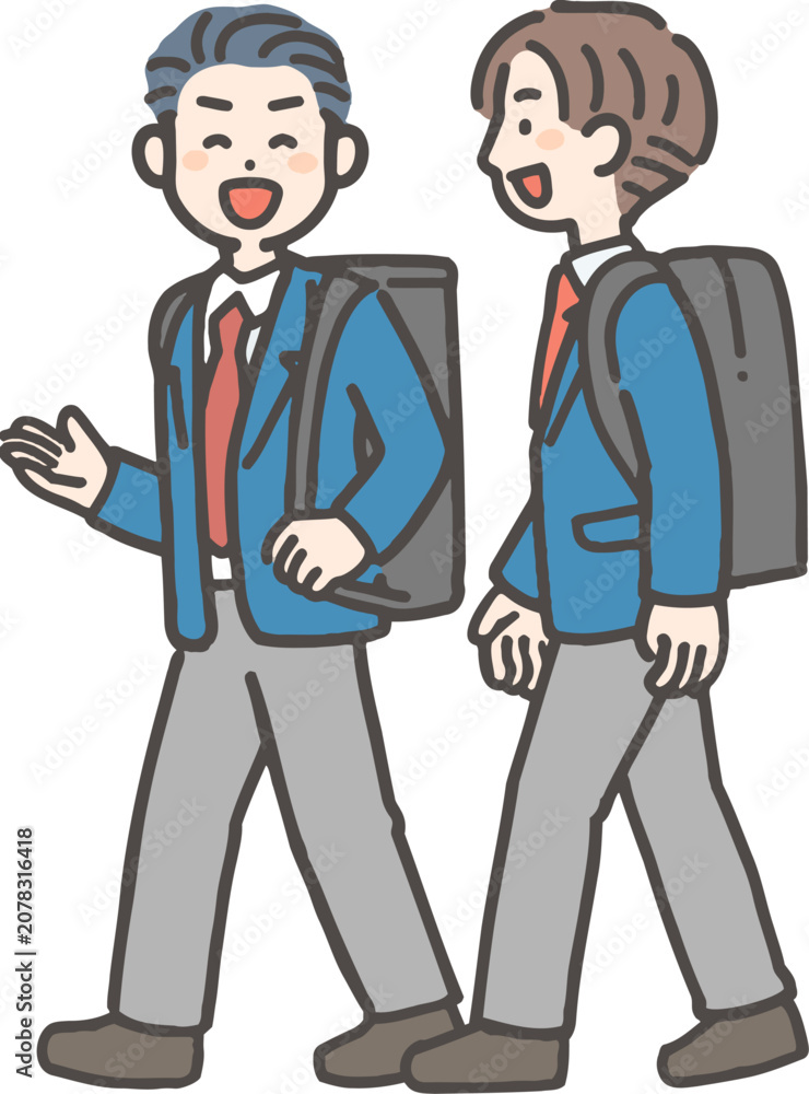 Obraz premium おしゃべりして歩く冬制服の男子学生2人（中学生・高校生）