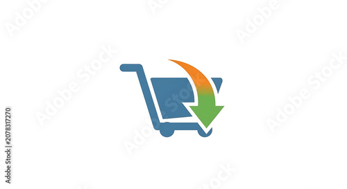 Shopping Cart Icon Featuring a Downward Arrow Symbolizing Digital Downloads or Order Placement for E-commerce Web Interfaces and Mobile Applications