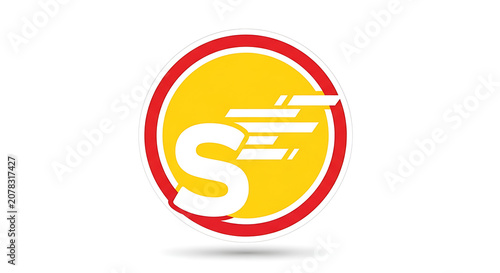 Fast motion letter S whisk concept emblem with speed lines in red and yellow circle