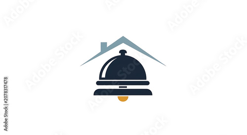 Minimalist Home Service Bell Icon Featuring A Stylized Roof Roofline Illustration For Residential Support And Hospitality Notification Concepts