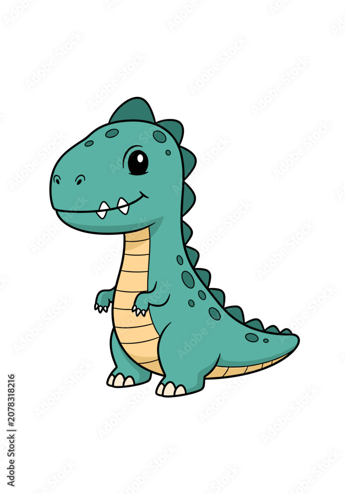 Fototapeta premium Cute cartoon dinosaur with a friendly smile and adorable appearance.