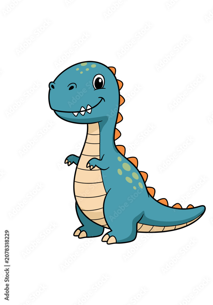 Fototapeta premium Cute cartoon dinosaur with a friendly smile and happy expression.