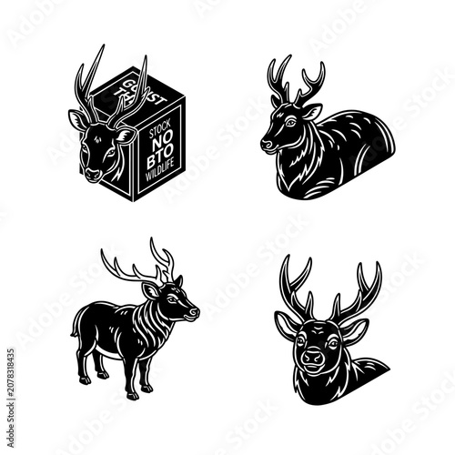 Deer Illustrations - A Collection of Black and White Deer Images.