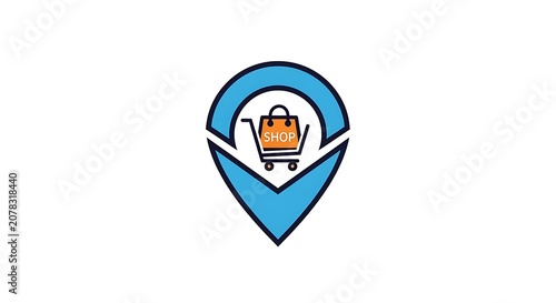 Shopping Location Pin Icon with Cart and Bag for Store Finder and Retail Business Map Marker