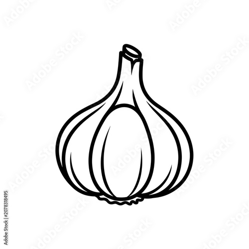Detailed Black and White Illustration of a Fresh Garlic Bulb.