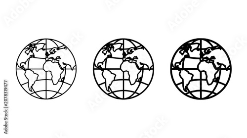 Tableau sur toile Globes with Continents and Lines of Latitude and Longitude in Three Different St