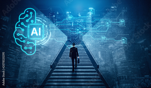 Schilderij op canvas Artificial intelligence using AI neural processing and circuit to transform AI data into actionable output by smart automated AI reasoning science