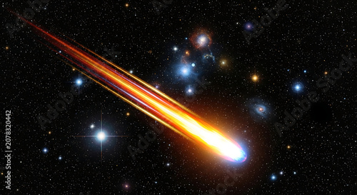 Cinematic Digital Illustration of a Bright Comet with a Long Glowing Tail Streaking Through Deep Space