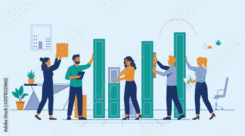 Business people building growth graph together in office