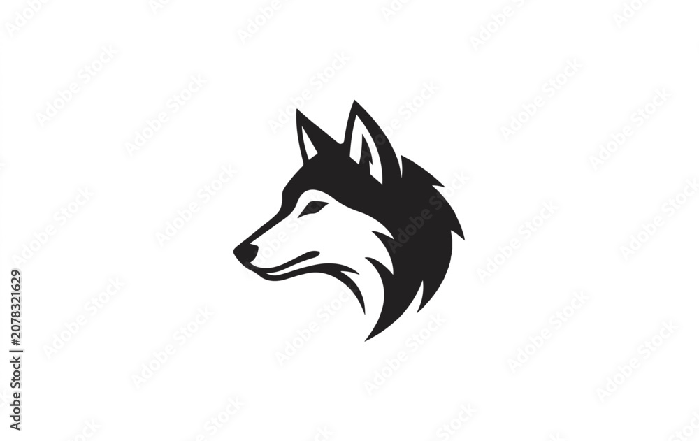 Fototapeta premium Black and white wolf head profile 1.