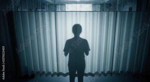 Silhouette Of A Person Standing Behind A Dividing Curtain