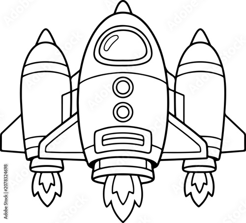 futuristic space ship cartoon outline hand drawn Line Art illustration doodle art coloring page for kids