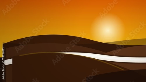 Minimalist Abstract Desert Landscape Animation with Glowing Horizon at Sunset.
