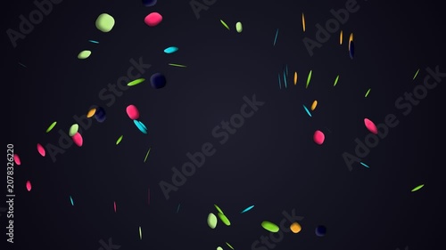 Abstract Motion Background Featuring Floating Colorful Glowing Particles on Dark Backdrop.