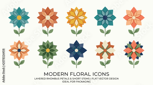 Colorful floral icons set