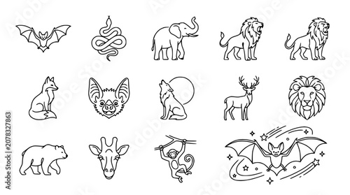 Photography Minimalist Line Art Animal Icons: Wildlife Collection