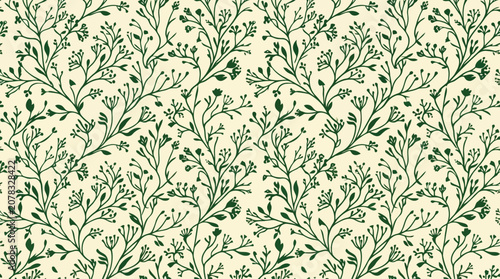 Green floral pattern on cream background
