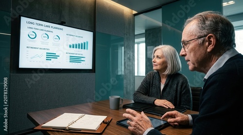 Senior Couple Discussing Long Term Care Planning And Retirement Securities