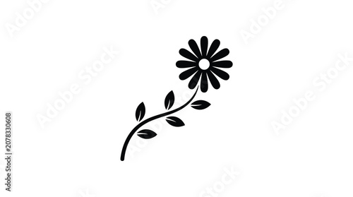 Simple black flower icon with leaves
