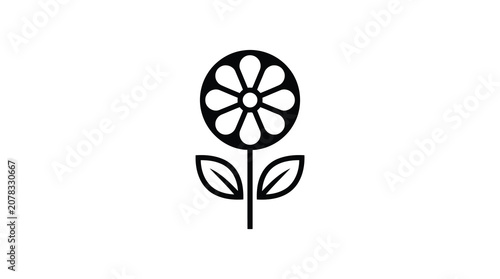 Simple flower icon with leaves